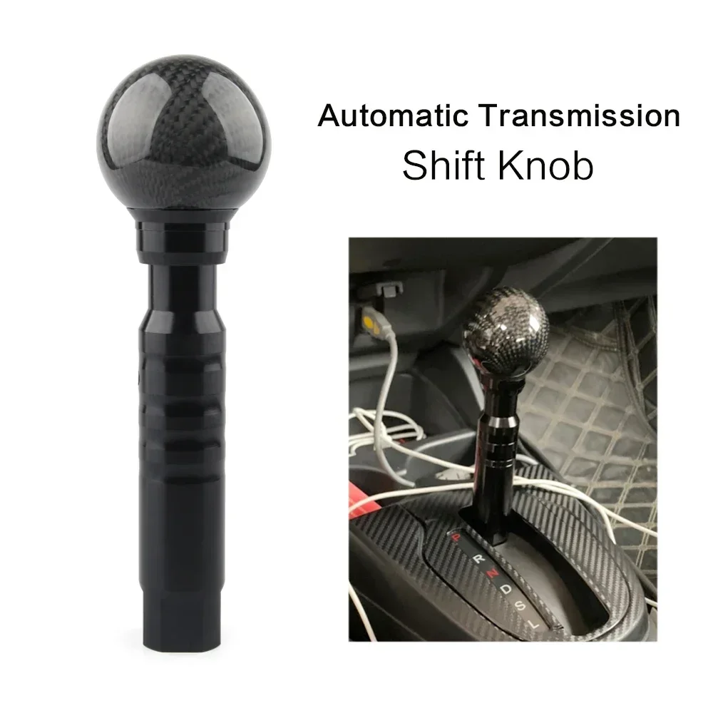 Carbon grain Automatic Transmission Shift Knob Gear Selector Round Ball Button Shifter Knob AT Gearstick Lever Handle