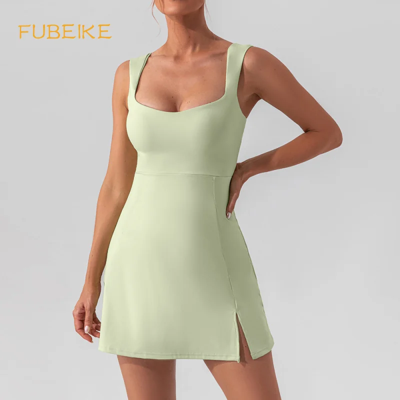 

FUBEIKE Fashion Sexy Sling Solid Color Yoga Tennis Skirt Lightweight Breathable Outdoor Golf Sports Dress Golf Dress For Women