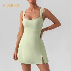 FUBEIKE Fashion Sexy Sling Solid Color Yoga Tennis Skirt Lightweight Breathable Outdoor Golf Sports Dress Golf Dress For Women