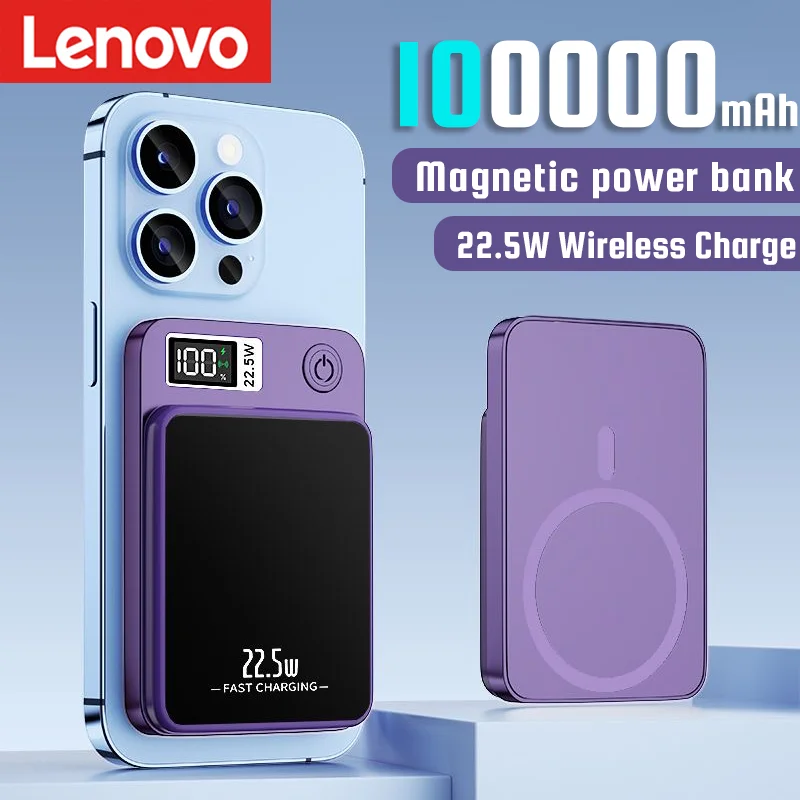 Lenovo 100000mAh High Capacity Power Bank 22.5W Ultra Super Fast Charging Magnetic Wireless Magnetic Power Bank For Iphone16