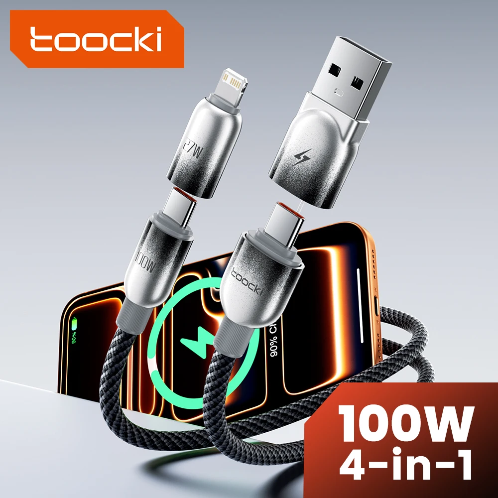 Toocki 100 W USB-zu-Typ-C-4-in-1-Kabel, schnelles Aufladen, vier Anschlüsse, USB-C-Datenkabel für iPhone 17 16 Huawei Xiaomi OPPO Switch