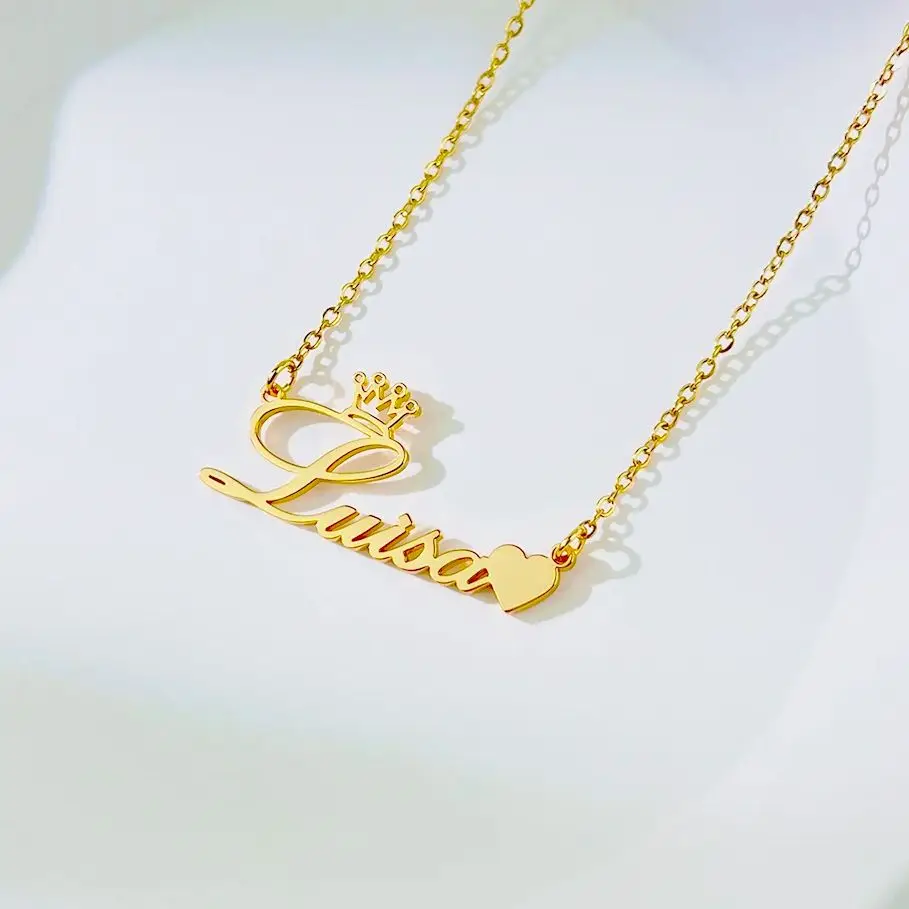 GUILING Crown Name Gold Necklace Custom Your Nameplate Pendant Baby Necklace Women Chain Stainless Steel Jewelry Couple Gift