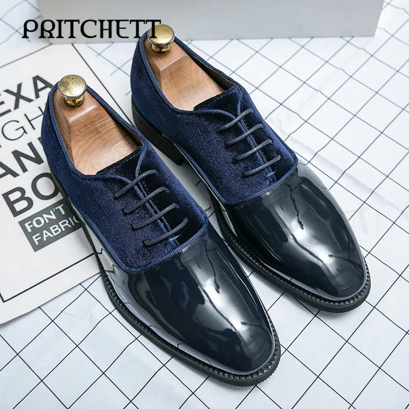 Shiny Business Formal Shoes Large Size 48 New Suede Stitching Lace-Up Casual Shoes Fashionable Trendy Personality Men's Shoes