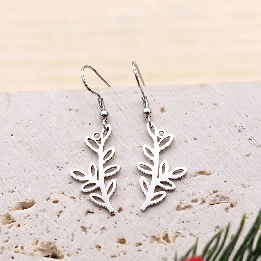 Minimalist Leaf Branch Drop Earrings for Women Beautiful Fresh Botanical Greenery Symbol Dangle Earring Stainless Steel Jewelry