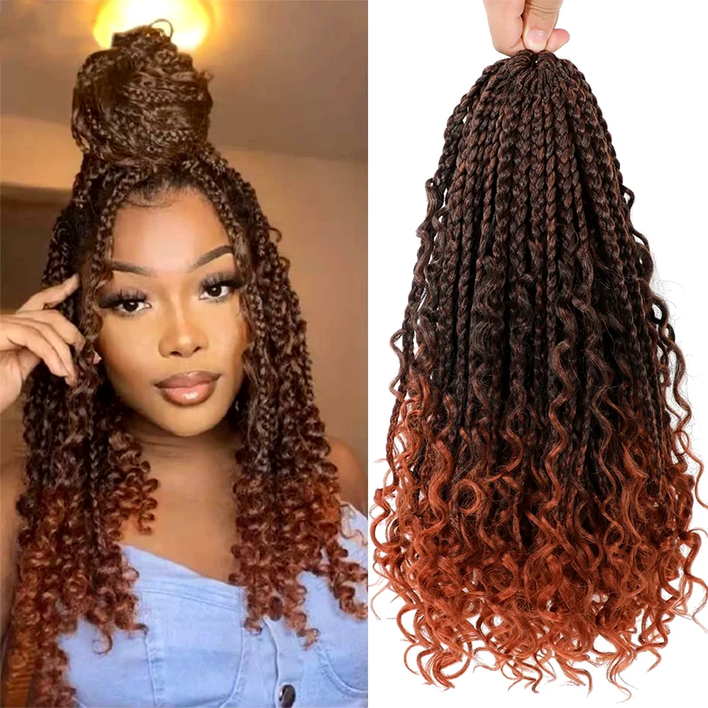 

Goddess Box Braids Crochet Hair With Curly Ends, Synthetic Pre Looped Bohomian Crochet Box Braiding Hair Extensions for Women