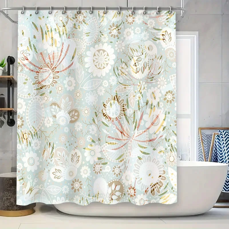 

Современная занавеска для душа с цветочным принтом, роскошное водонепроницаемое украшение для ванны для домашнего декора, аксессуары для ванной комнаты (синий белый)
