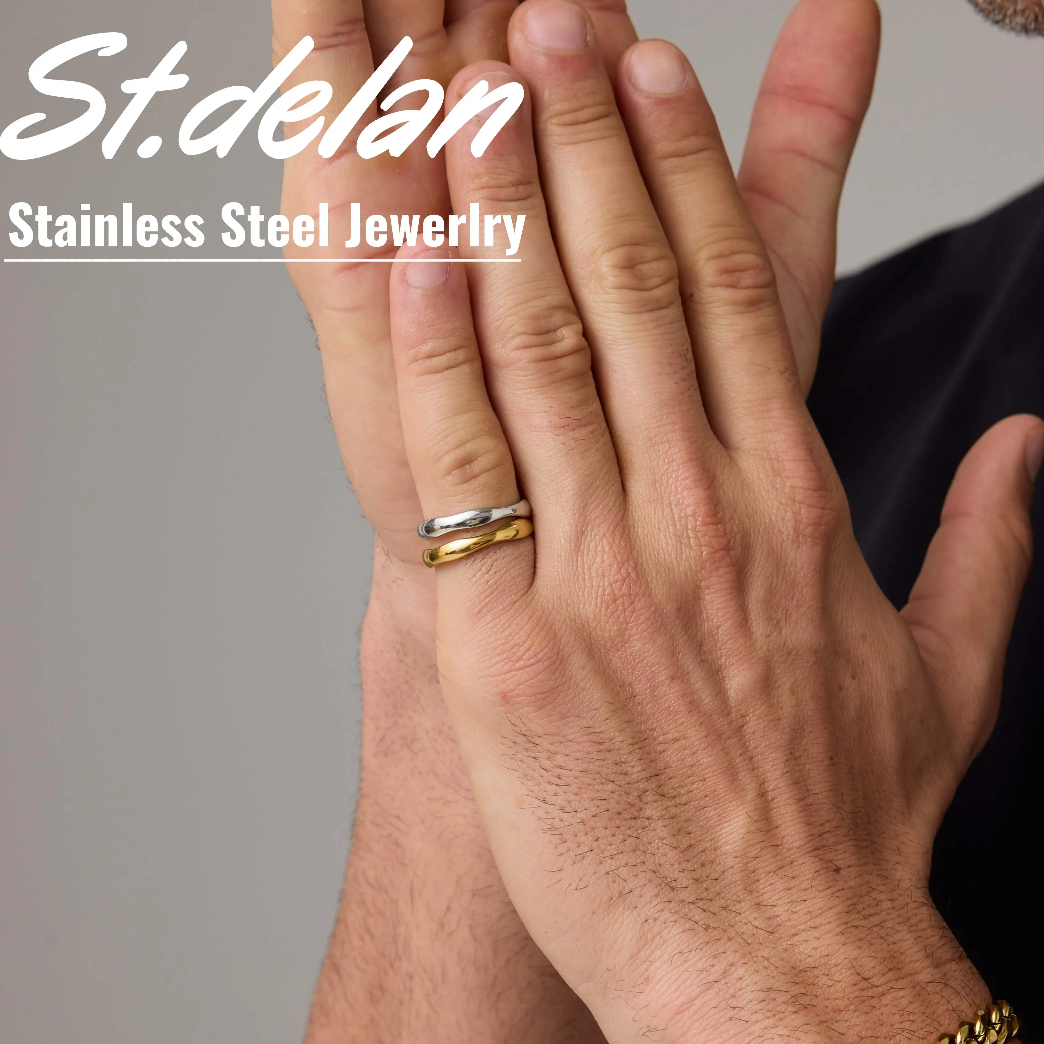 St.delan 18K Gold Plated Wavy Irregular Rings | French Romantic Stainless Steel Minimalist Fashion Hand Accessories