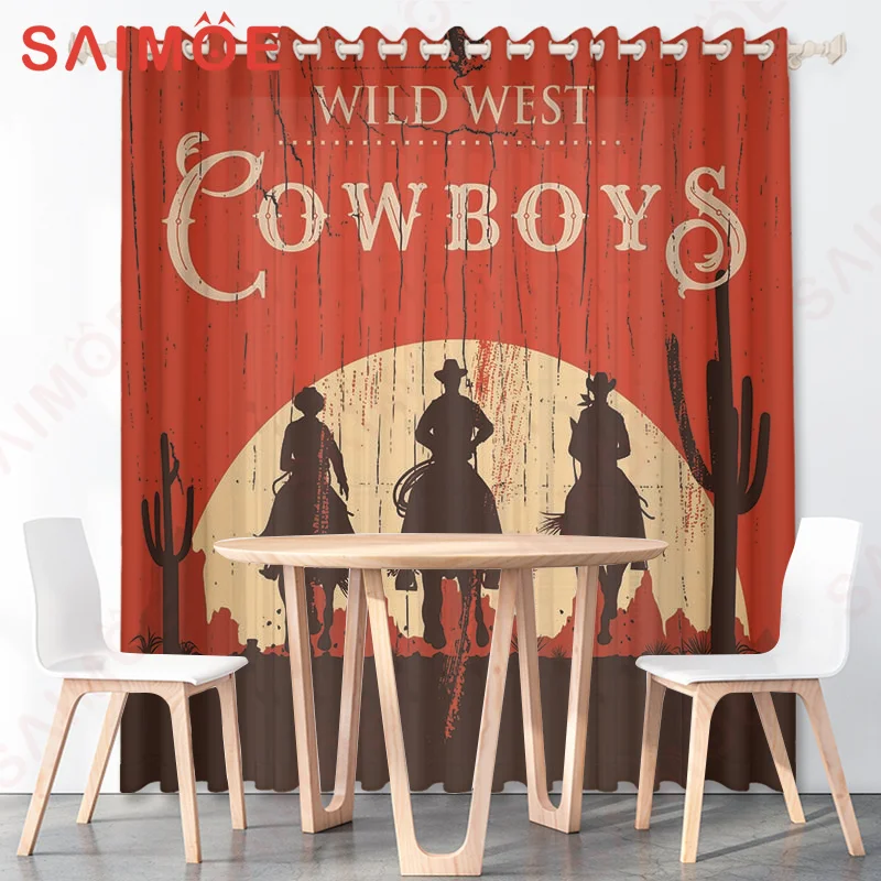 3D European and American Vintage Cartoon Pictures Custom Curtains Solid Color Background Thin Polyester Fabric Office Decoration