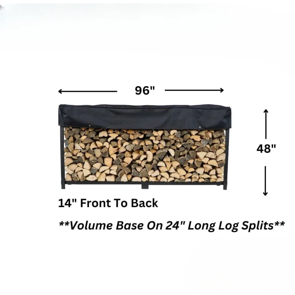 Lenha Rack de Lenha com Tampa Opcional, Uso Exterior, Garantia Estrutural Vitalícia, 8 Pés, 1/2 Cabo, Feito nos EUA