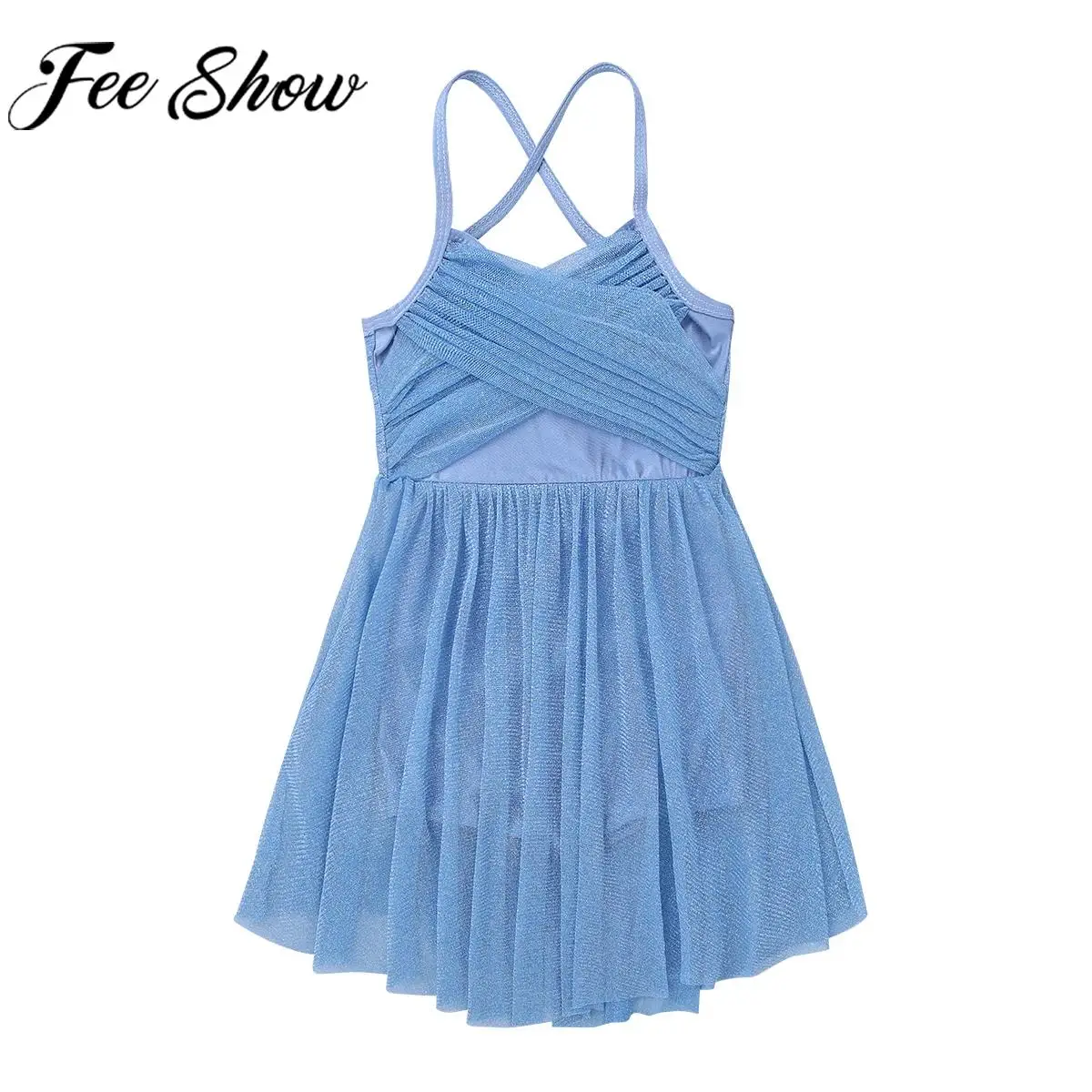 Children Girls Sleeveless Glitter Mesh Ballet Gymnastics Skating Leotard Dress Modern Lyrical Dance Stage Performance Dancewear