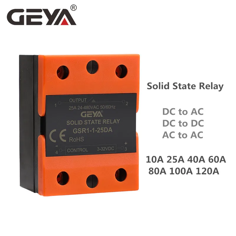 GEYA GSR1-1 Solid State Relay SSR-10DA SSR-25DA SSR-40DA 10A 25A 40A Actually 3-32VDC TO 24-380V AC SSR 10DD 25DD 40DD  10A-120A