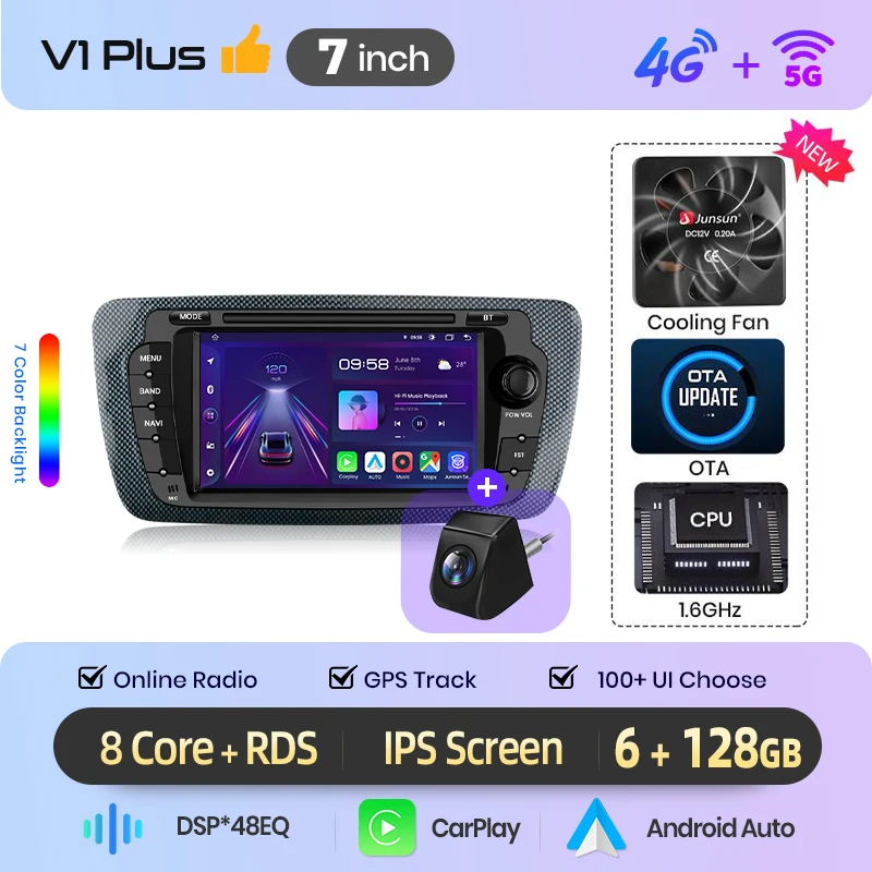Junsun Wireless CarPlay voor Apple Android Auto autoradio voor Seat Ibiza 6j 2009-2013 GPS 4G RDS BT Multimedia Stereo Touchscreen