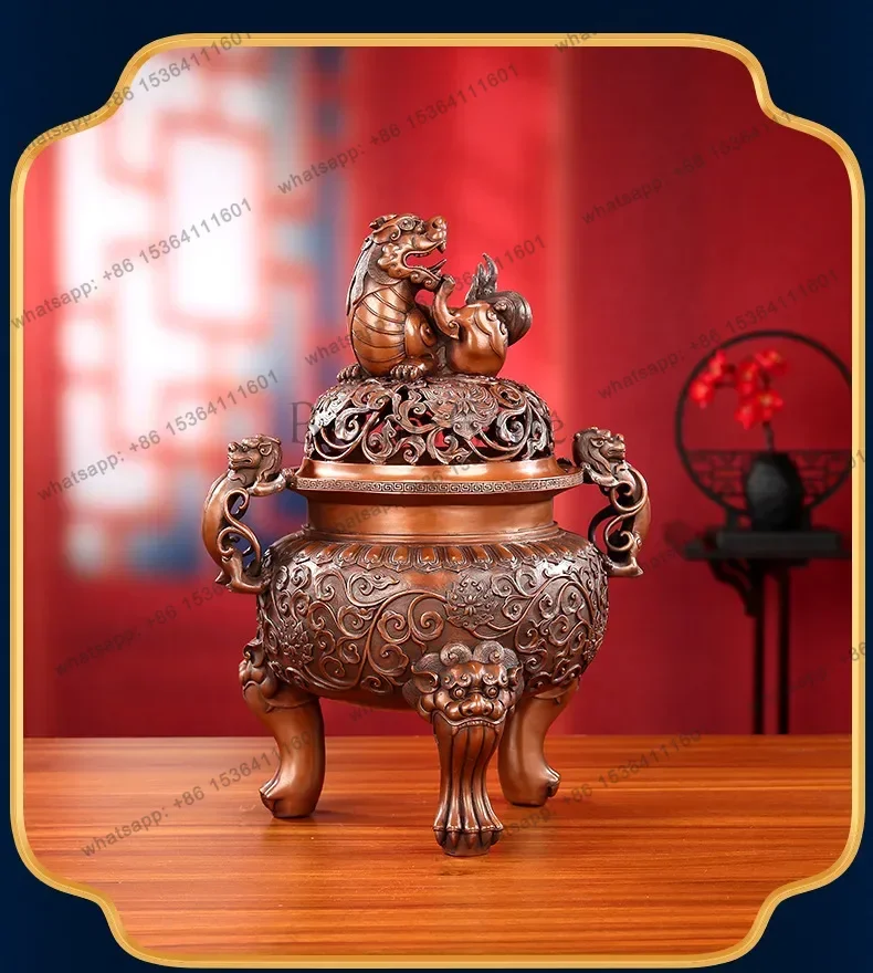 PG   copper daming lion stove home office retro xuan de stove chinoiserie handmade aromatherapy stove