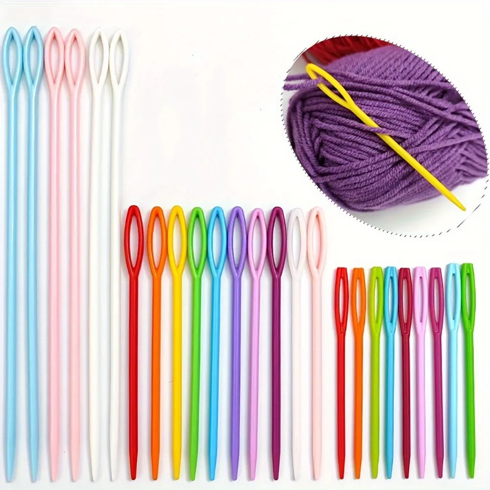 30 PCs Mixed Color 7/9/15cm Plastic Knitting Needles Crochet Hooks Wool Yarn Needle Children DIY Sweater Weaving Tools Accessory