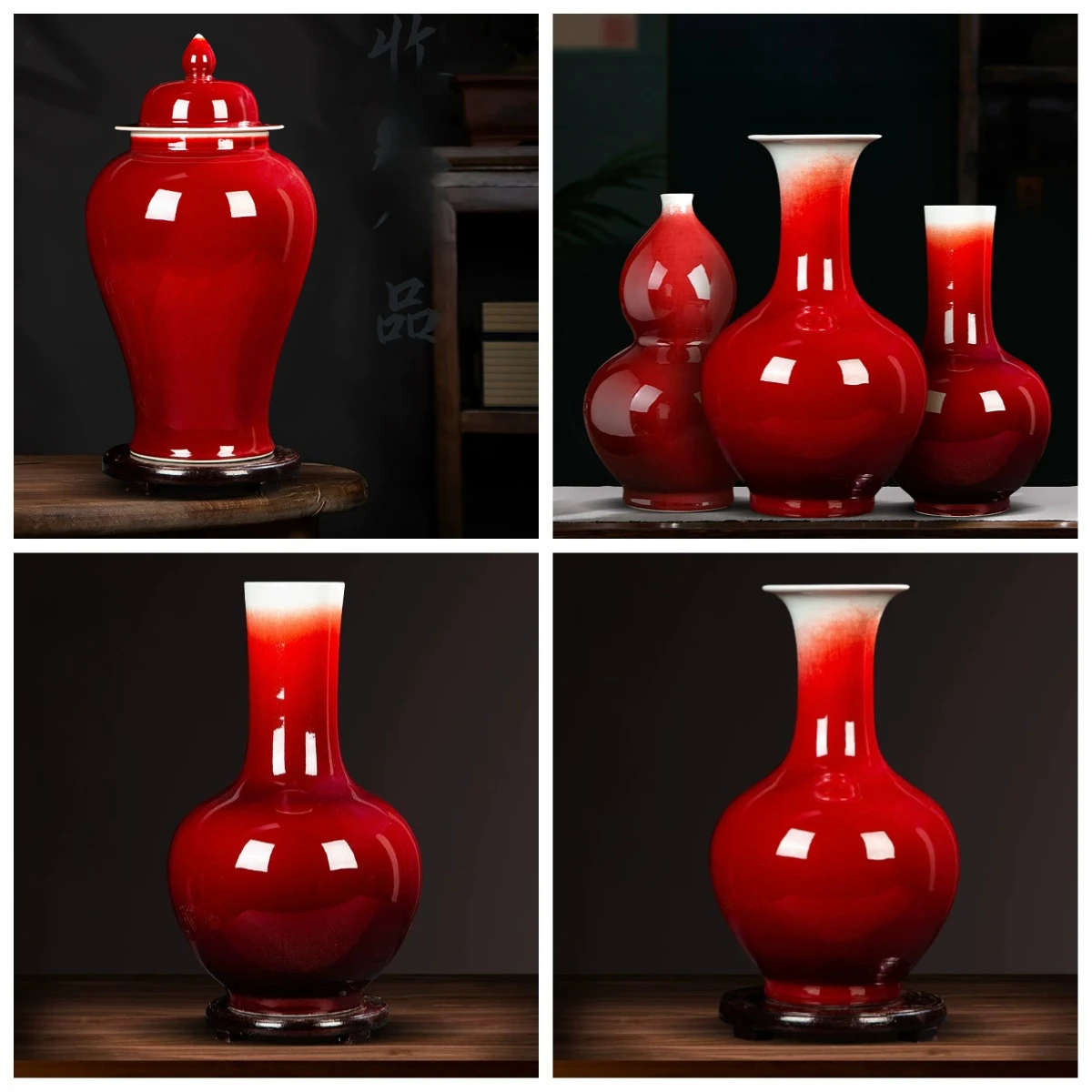 PYH ornament Jingdezhen Taolang red glaze vase new Chinese living room hotel office decoration