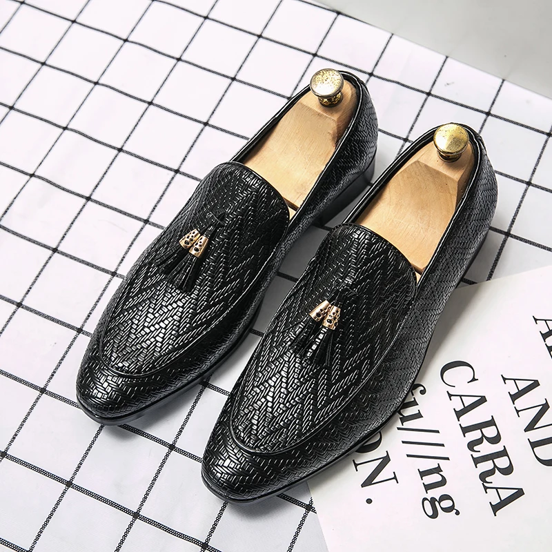 Tassel Plaid Men New Loafers Weaving Comfortable Soft Mens Leisure Leather Shoes 2020 Fashion Sapato Masculino Large Size 38-45