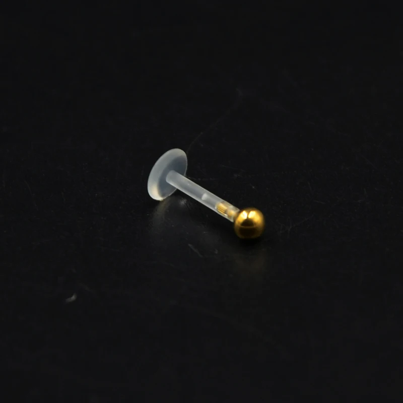 1Piece Bioplast Flexible Push-in Labret Lip Stud Black&Gold Plated Ball 16G Ear Cartilage Tragus Piercing Fashion Jewelry