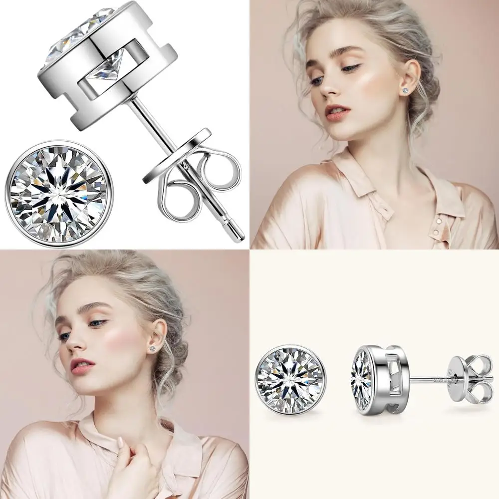 

Мужские серьги-гвоздики с муассанитом, круглый огранок цвета D 1-4 карата, комплект безеля из стерлингового серебра для женщин, идеальный подарок на годовщину