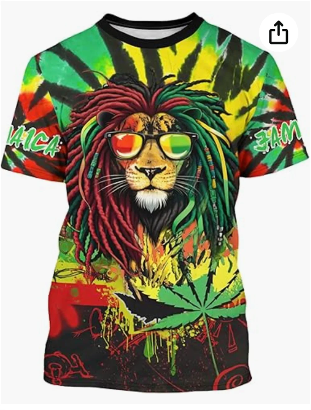 BJU Jamaica Flag T-Shirt Lion T-Shirt Printed Round Neck Short Sleeve Casual Sports Top Unisex