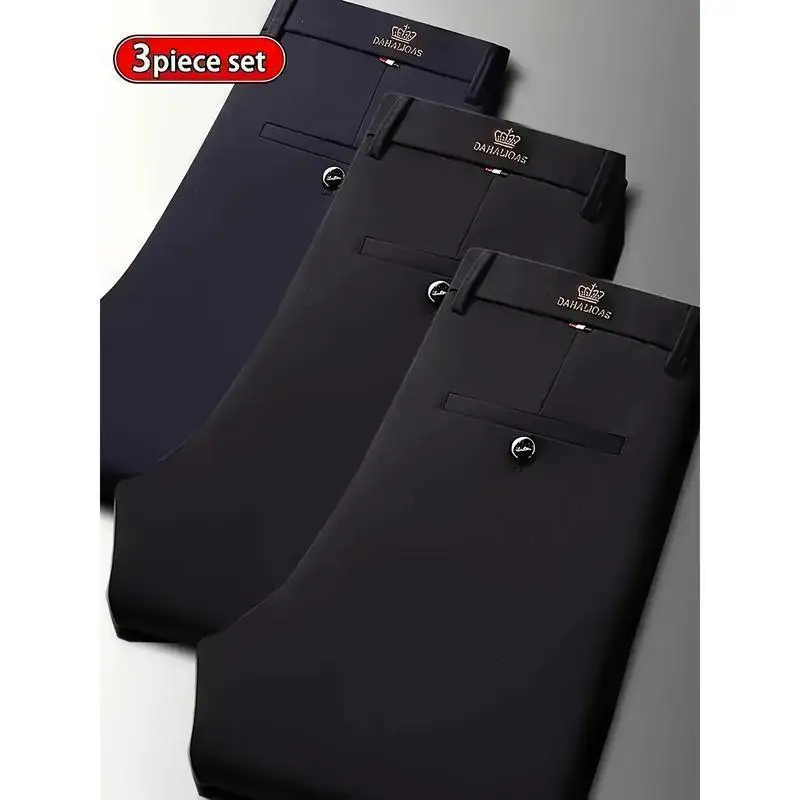 3 Pieces High Elasticity Business Casual Pants for Men Straight Leg Neutral Style Summer Collection Fashionable And Comfortable