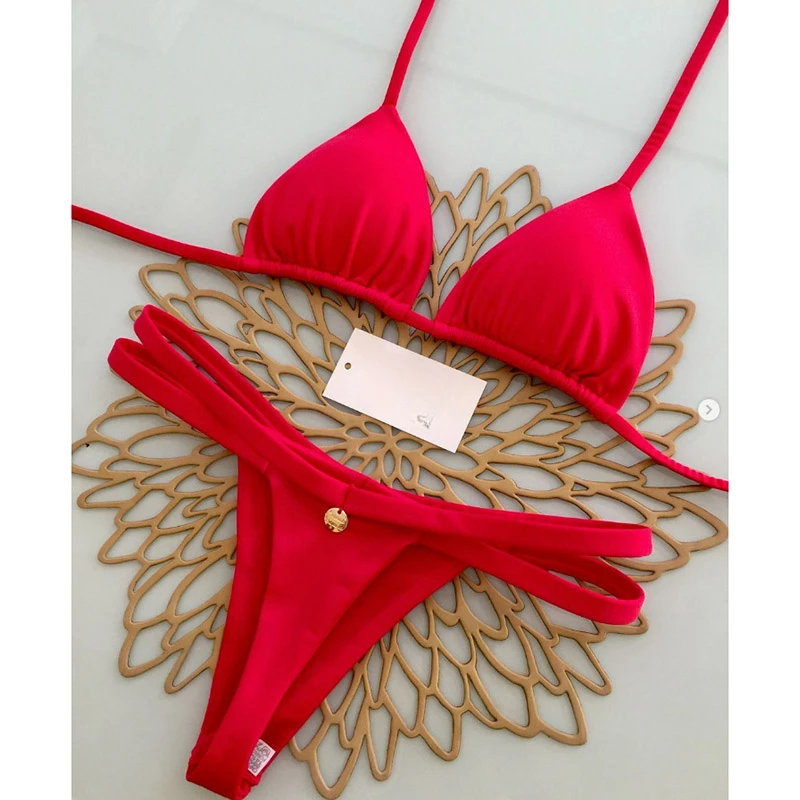 Modny strój kąpielowy bikini z nadrukiem, damski, trójkątny, wiązany na szyi, bandażowy, stringi, push-up, letni, nowy model 2025, seksowna odzież plażowa w stylu Spice Girls.