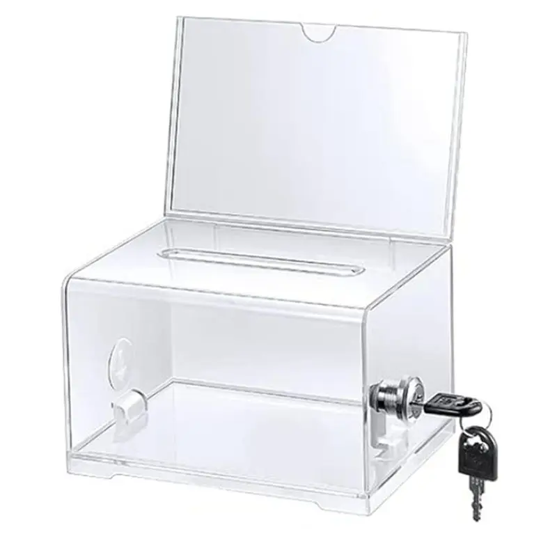 B03C-2 Pack Acrylic Donation Box With Lock, Clear Ballot Box With Sign Holder, Suggestion Box For Fundraising