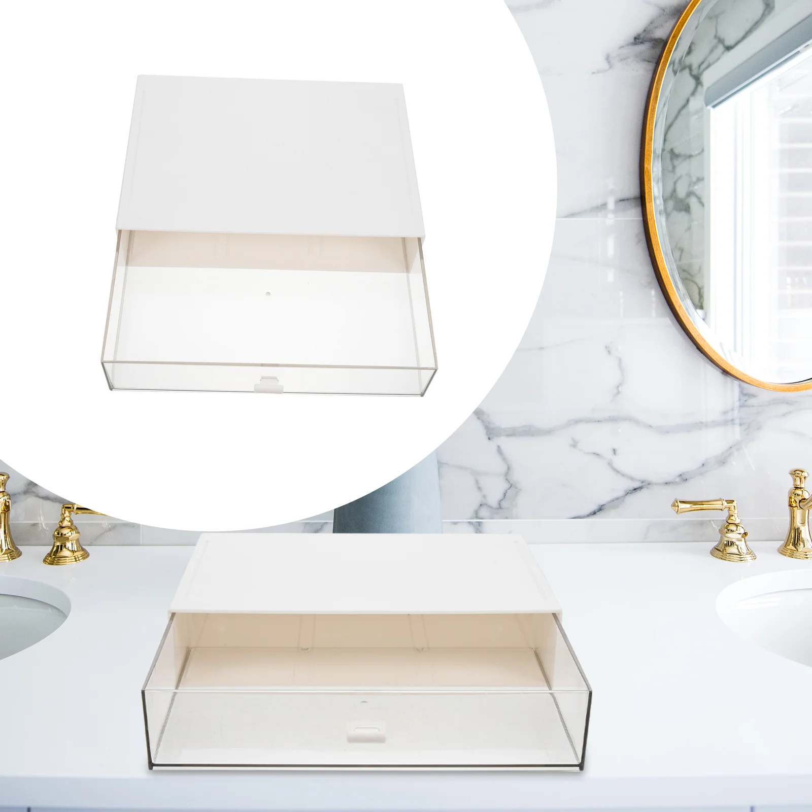 

Large Capacity Storage Box Clear Drawer Desktop Organizer Makeup Tools Sundries Holder Compact Sturdy Design Storage