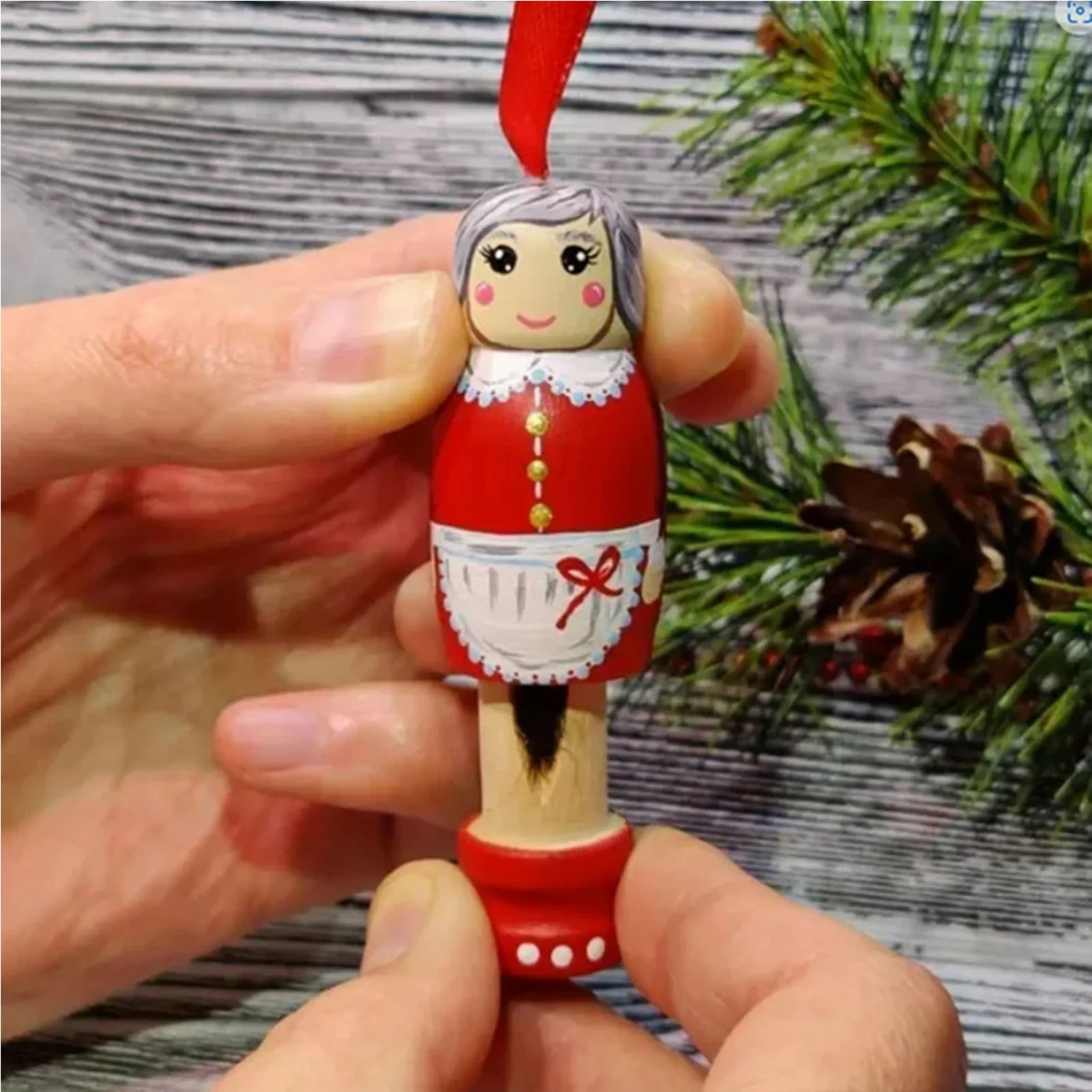 Pendentif drôle de père Noël de Noël, style de Noël, statue en bois, décor de fête à thème