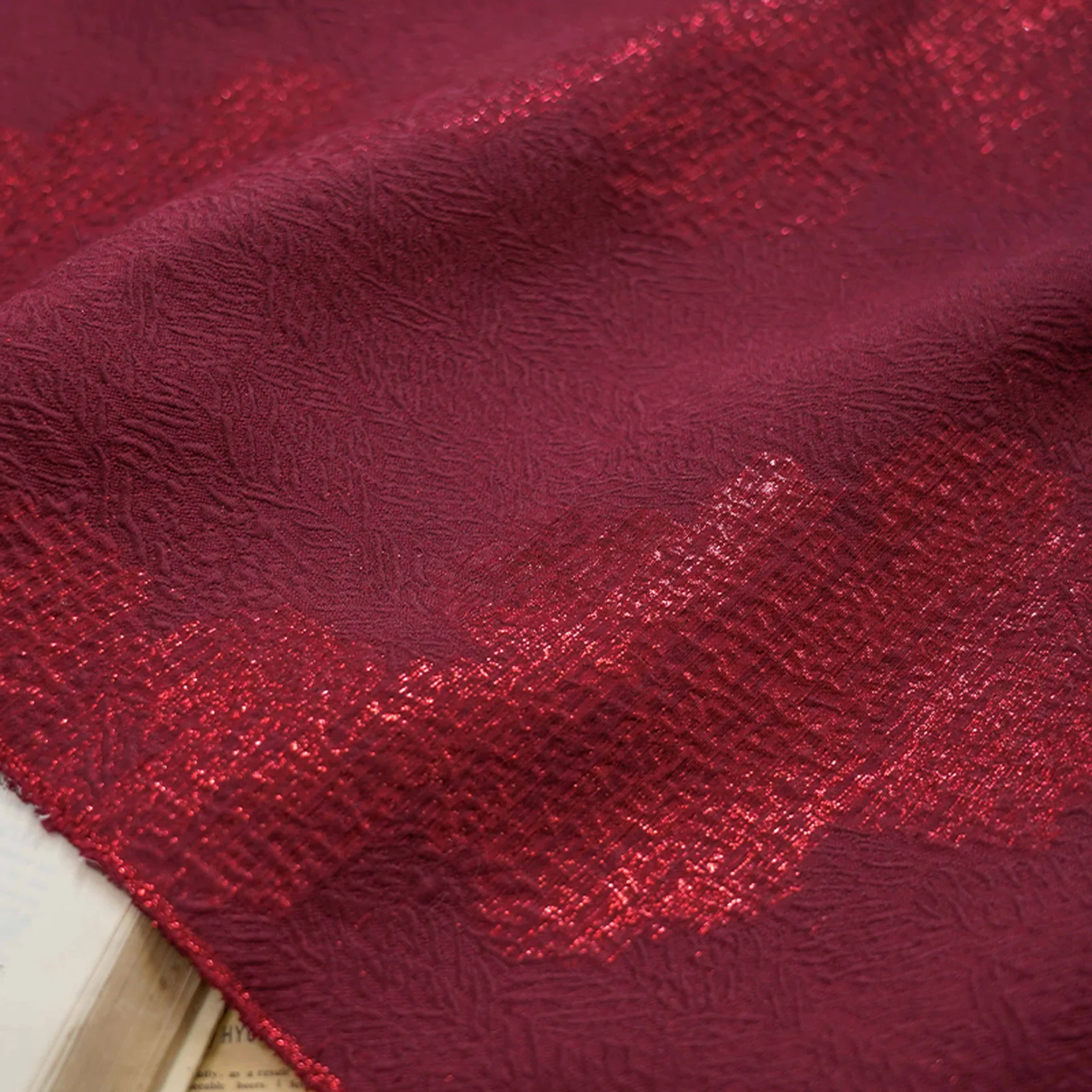 Simple Dark Red Silk Texture Jacquard Fabric Retro Coat Dress Vest Decorative Sewing Fabric