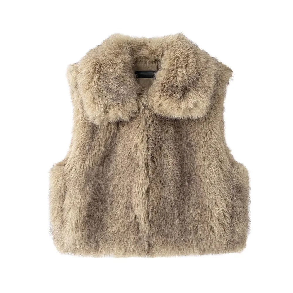 PB&ZA Women Faux Fur Effect Vest Coat, Vintage, Casual Chic Female Waistcoat, New Fashion, Winter, 2024