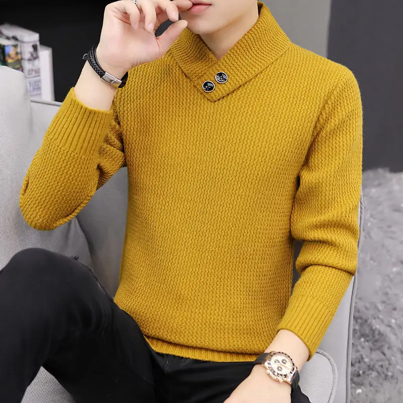 Fashion Solid Color Knitted Button Spliced All-match Sweaters Men\'s Clothing 2022 Autumn New Casual Pullovers Loose Korean Tops