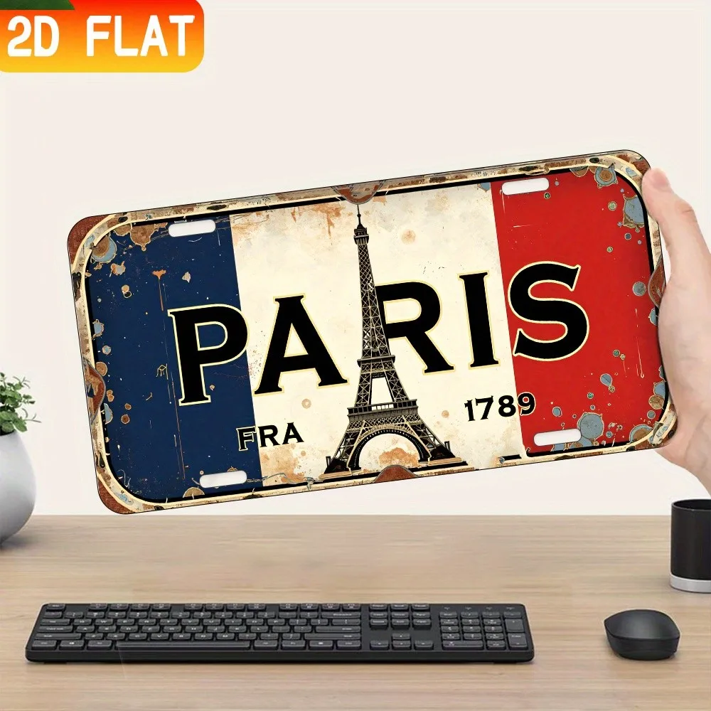 Vintage Paris Eiffel Tower Metal Sign French Flag Aluminum Plaque Rustic Wall Decor for Car Bar