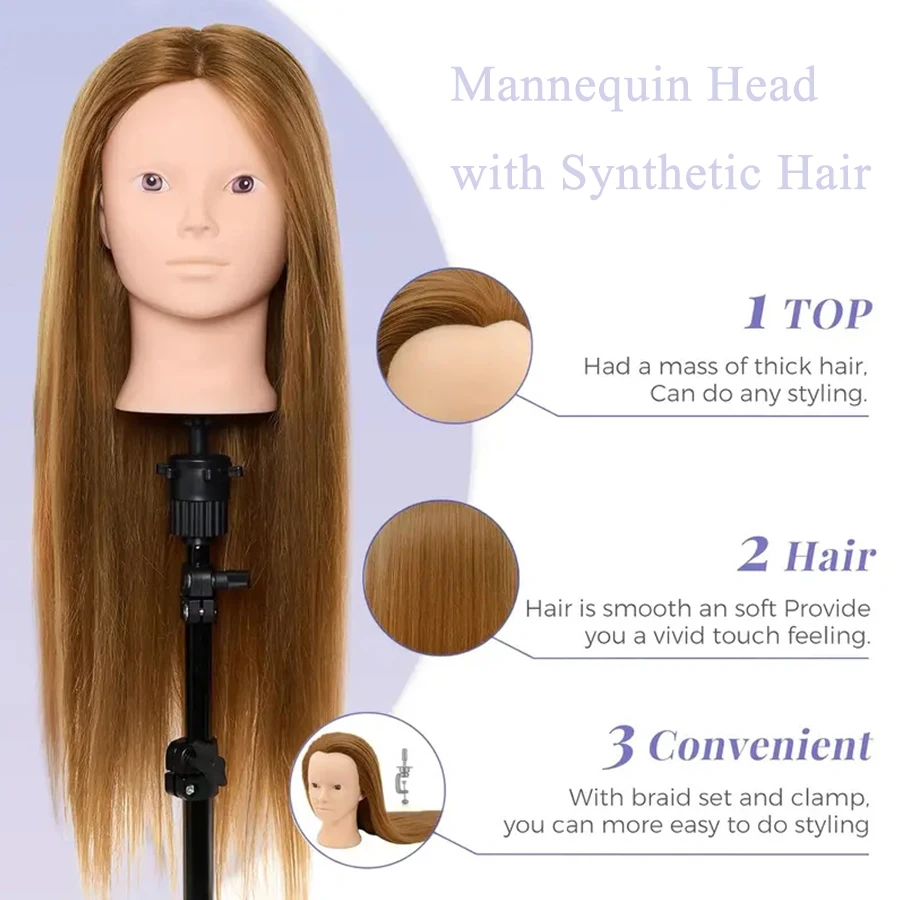 Mannequin Head with Synthetic Hair with Tripod Stand - 24