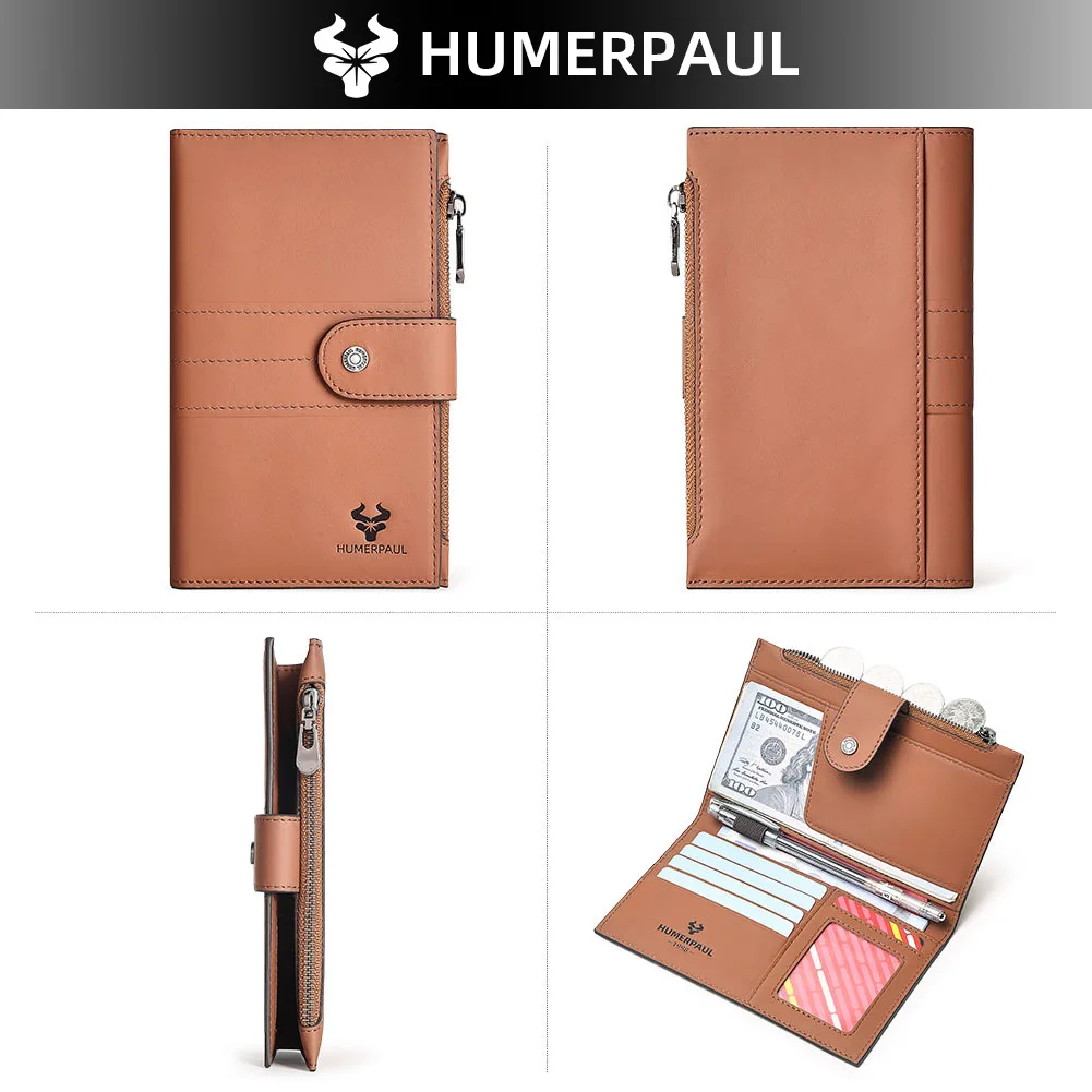 Anti-Theft Genuine Leather Wallet & Passport Holder Top-Grain Cowhide Ticket Organizer & Protective Case Travel Document Pouch