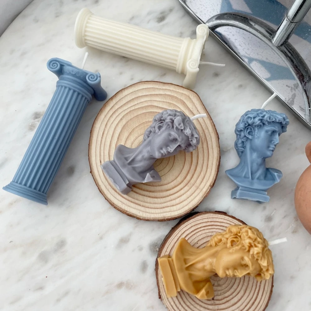 Multi Style David Candle Silicone Mold Human Head Portrait Gypsum Mould Rome Pillar Home Artist Decor Relief Flower Column Gifts