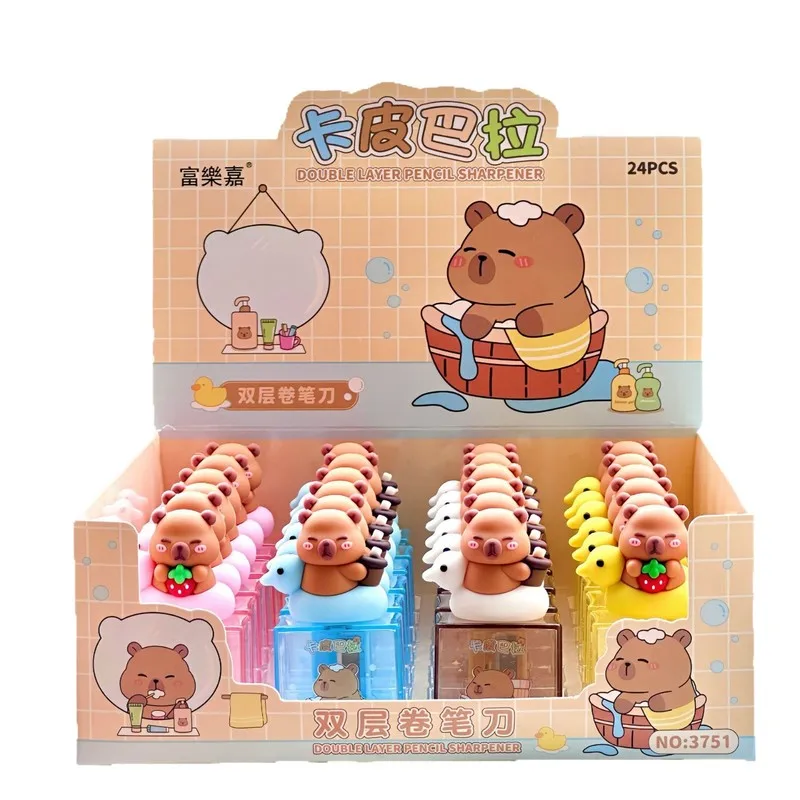 

24pcs Capybara Doll Pencil Sharpeners Cute Cartoon Student Stationery School Supplies Wholesale Kids Sharpening Tools