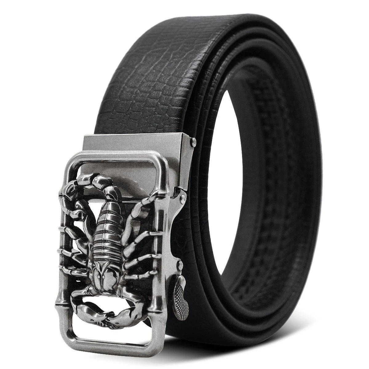 

Men's Leather Belt with Metal Scorpion 3D Buckle - Luxury Brand, Automatic Buckle, Punk Style