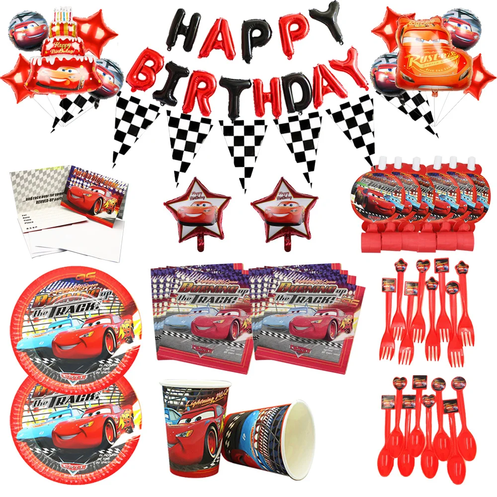 Cartoon Lightning McQueen Cars Happy Birthday Party Supplies  Paper Cups Plates Baby Shower Kids Favor Supplies Tableware