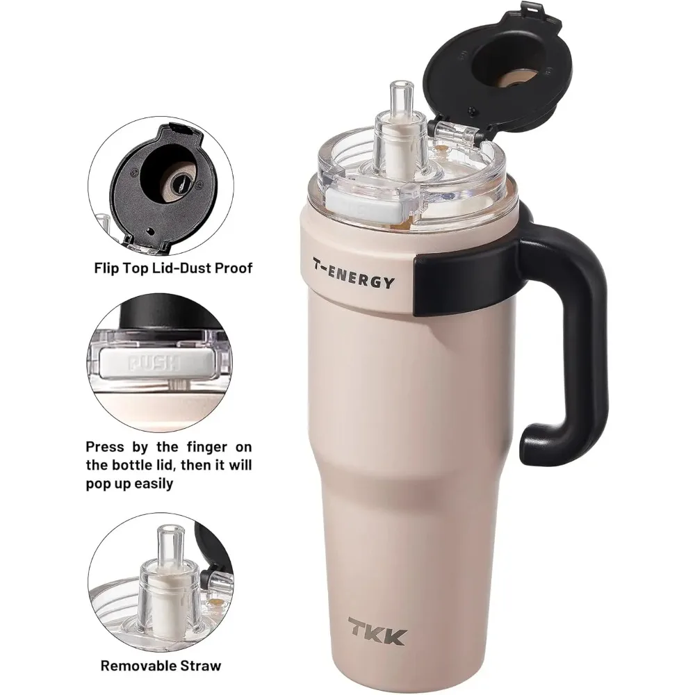 Tasse de voiture TKK, gobelets isolés de 40 oz, tasse de voyage en acier inoxydable avec revêtement en céramique, tasse à café glacée à Double paroi étanche