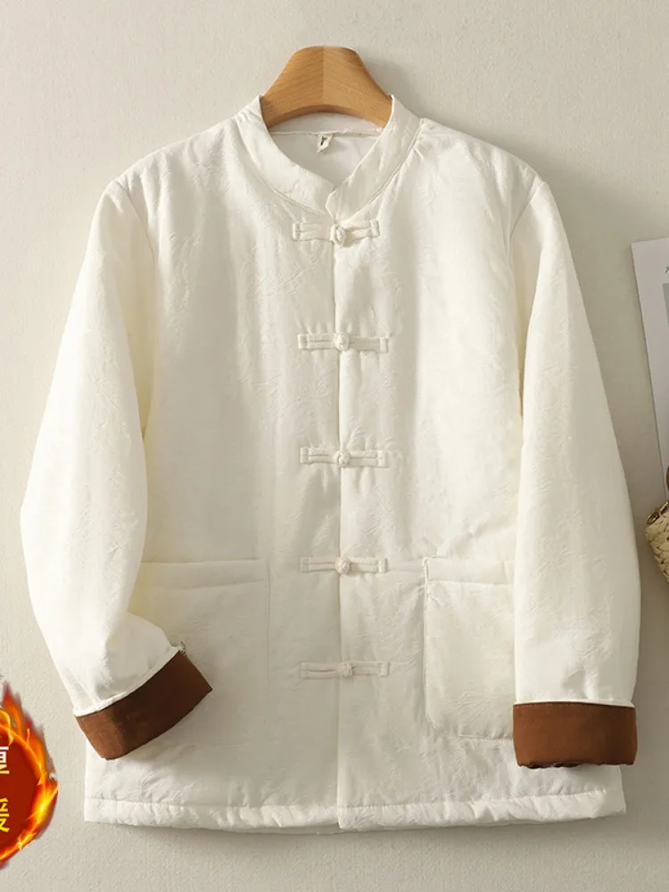 Thick Warm Cotton Linen Embroidered Women's Jacket Winter Casual Style Large Size Loose Fit Long Sleeve Single Button Coat
