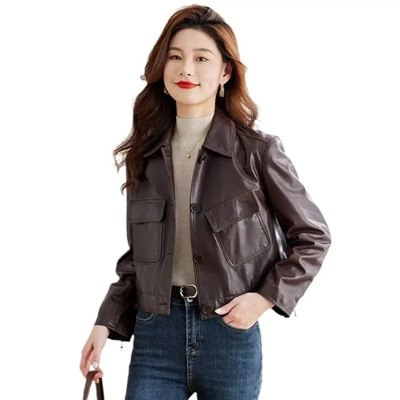 

Женская кожаная куртка в стиле Луо Сыши, новая коллекция Весна-Осень 2026, укороченная, свободного кроя, в иностранном стиле, модель «Локомотив»