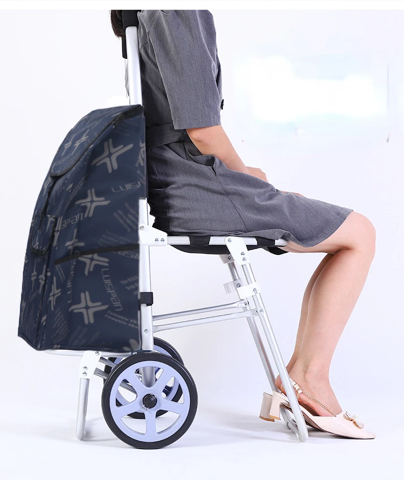 Large Size Aluminum Alloy Shopping Cart with Oxford Cloth Bag  Foldable Luggage Climbing Cart With Seat Big Wheel