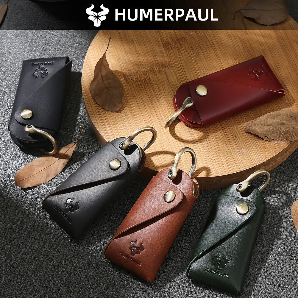 Retro personality real leather buckle key bag neutral waist hanging multi-function key storage metal key ring