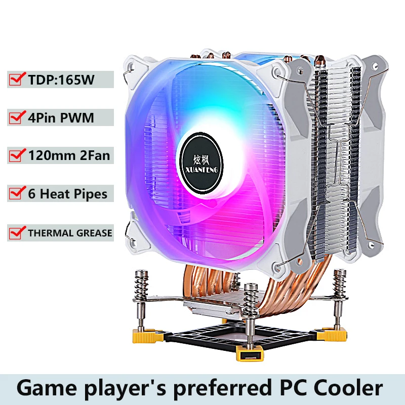 

PC Radiator Air-cooled 120mm 4/6 Tower style Heat Pipe Efficient CPU Cooler Fan Installing LGA775 115x 1200 1700 1356 i3 i5 i7