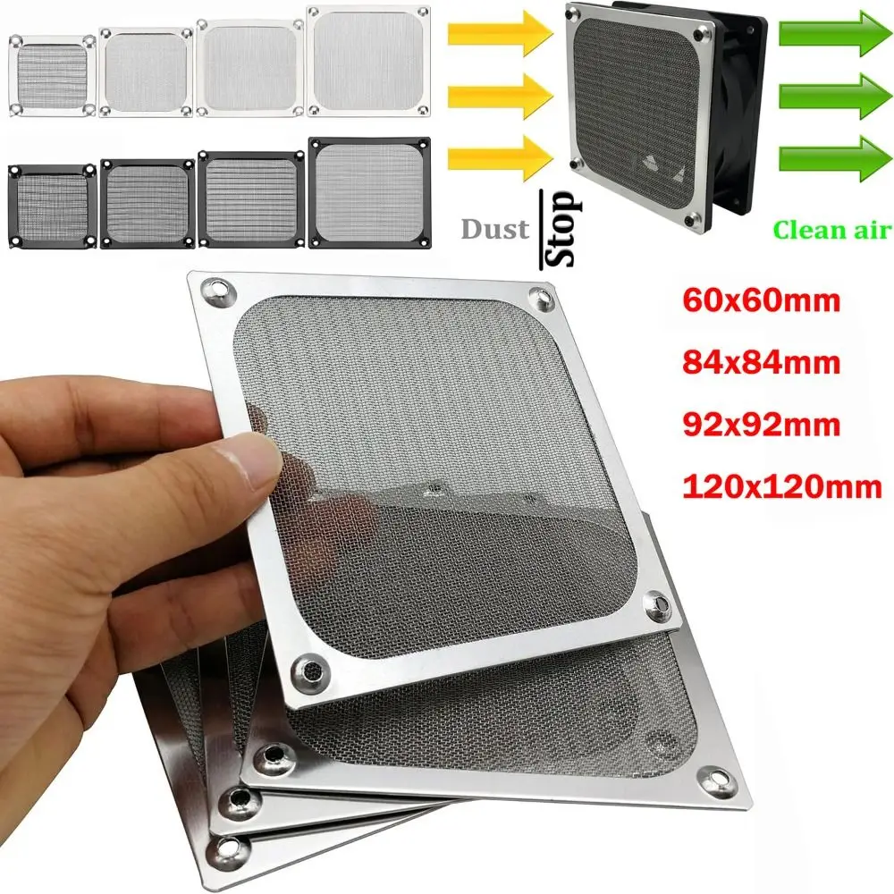 Protective Cover Anti Rust Computer Fan Filter Grills Aluminum Silver Black Dust Filter Cover Axial Flow Fan Mesh Cooling System