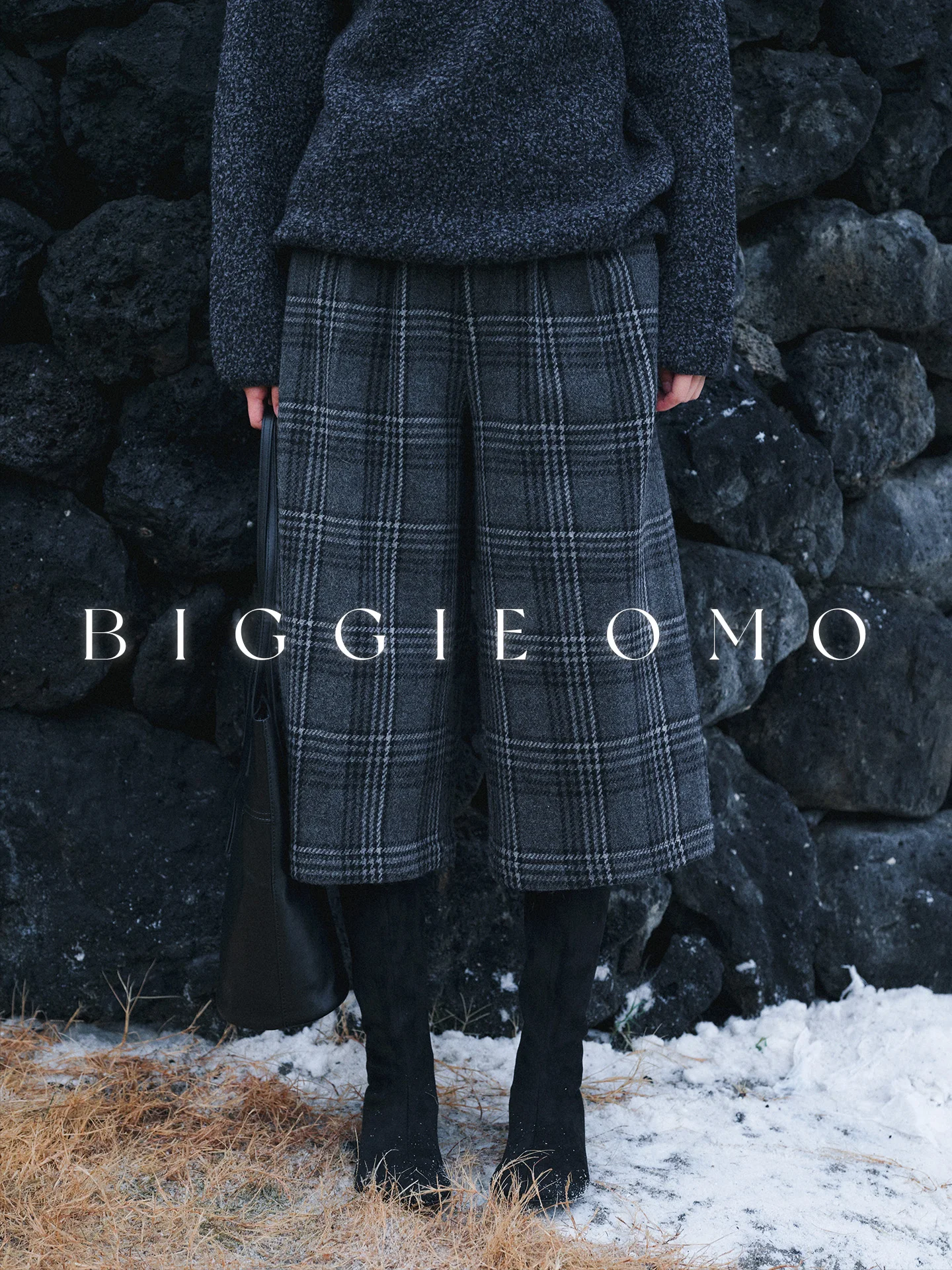 

Biggie Island Lighthouse Artistic Warm Woolen Plaid 7/8 Length Casual Pants for Women Straight Leg Winter Faion