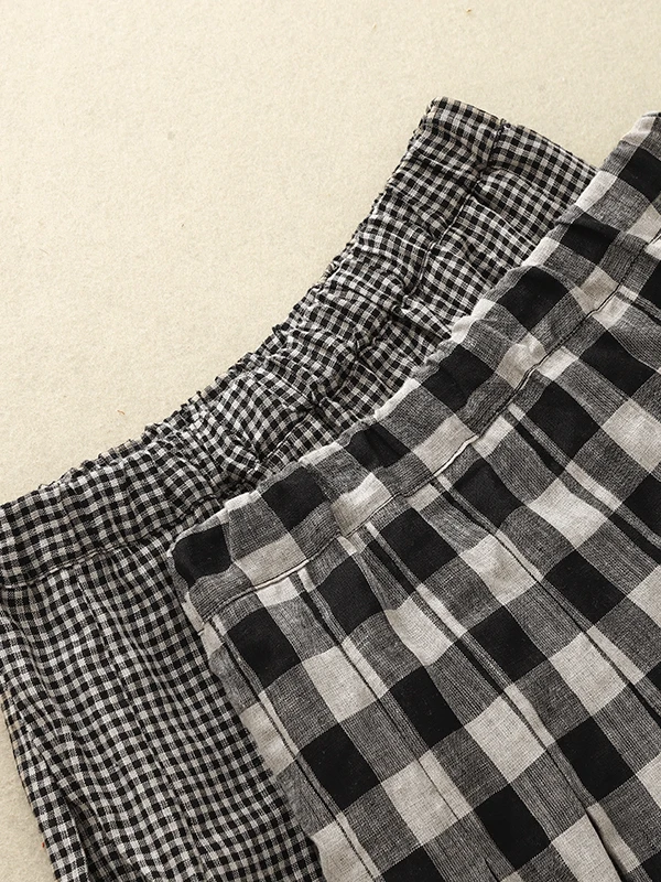 Retro geruite midi-rok dames zomer mooie losse slanke hoge taille gedrapeerde a-lijn paraplurok katoen 70% andere 30%