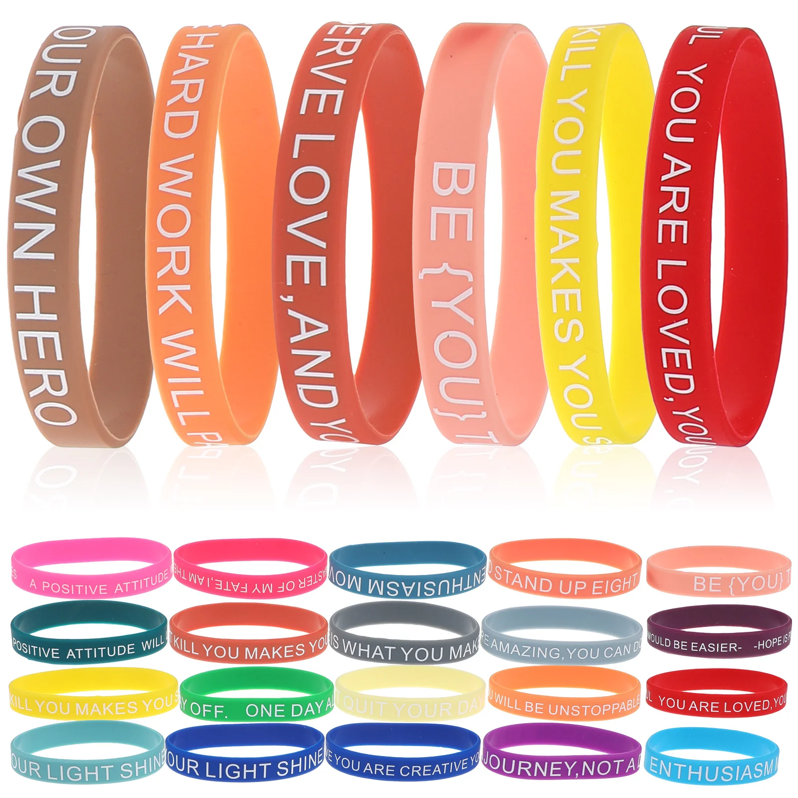 60 Pcs Motivational Bracelet Colored Inspirational Bracelets Stretch Unisex Wristbands Words Quote DIY