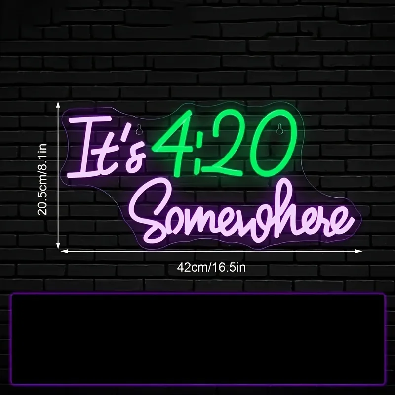 LED Neon Sign It's 4:20 Somewhere Neon Light Sign for Game Room Bedroom Bar Living Room Party Cafe USB Dimmable Wall Decor Gift