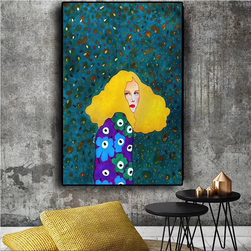 Vintage Abstract Girl Hair Flower Women Wall Art Poster Fashion Nordic Canvas Painting Wall Art Pictures for Home Decoration